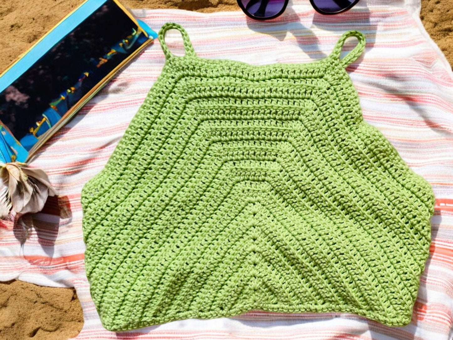 Women's Handmade Crochet Cropped Top in Lime Green