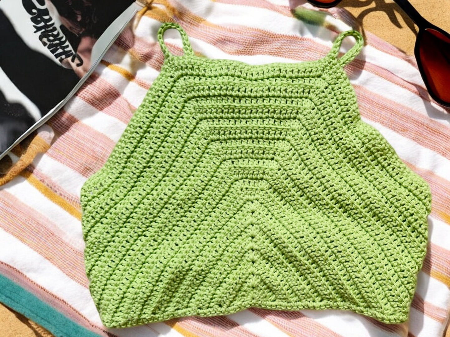 Women's Handmade Crochet Cropped Top in Lime Green