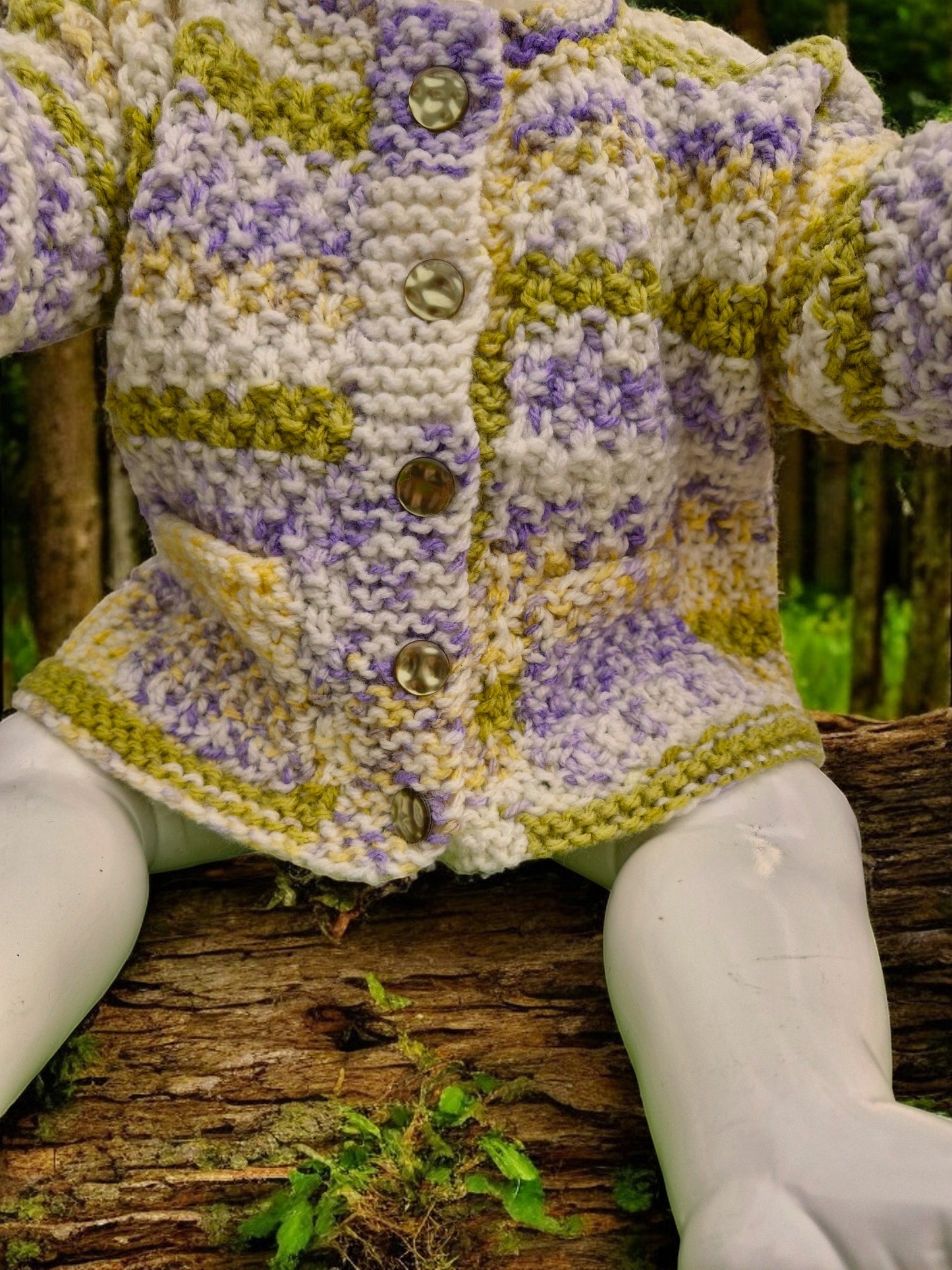 Baby's Hand Knitted Tweed Jacket - White, Moss Green, Lemon, Lavender