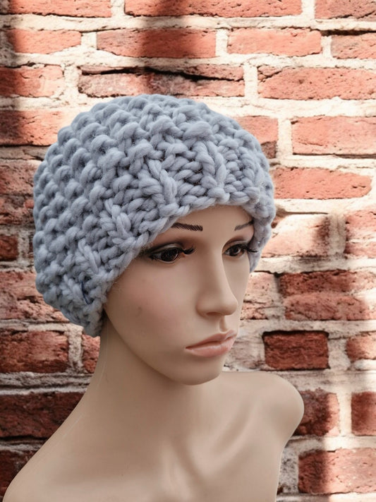 Lady's Handmade Knitted Mega Chunky Thick Hat in Moss Stitch