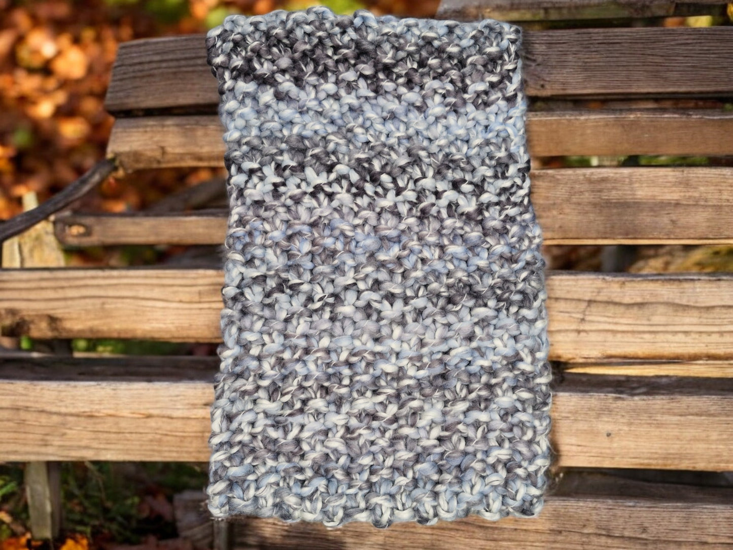 Adult's Handmade Knitted Super Chunky Grey Moss Stitch Cowl