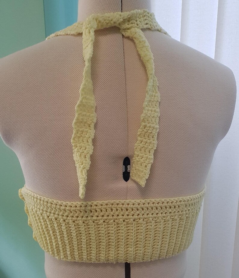 Women's Handmade Crochet Bralette Cropped Top in Lemon