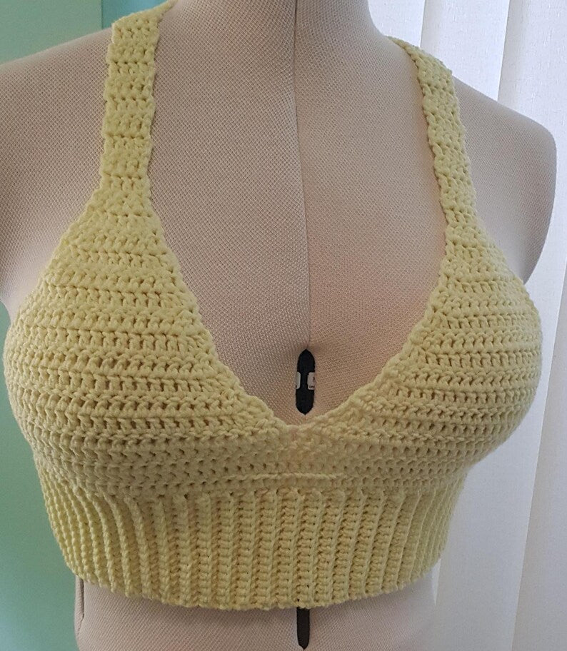 Women's Handmade Crochet Bralette Cropped Top in Lemon