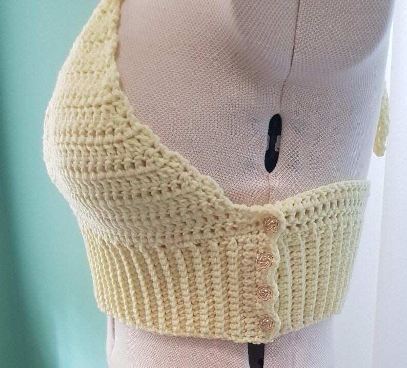 Women's Handmade Crochet Bralette Cropped Top in Lemon