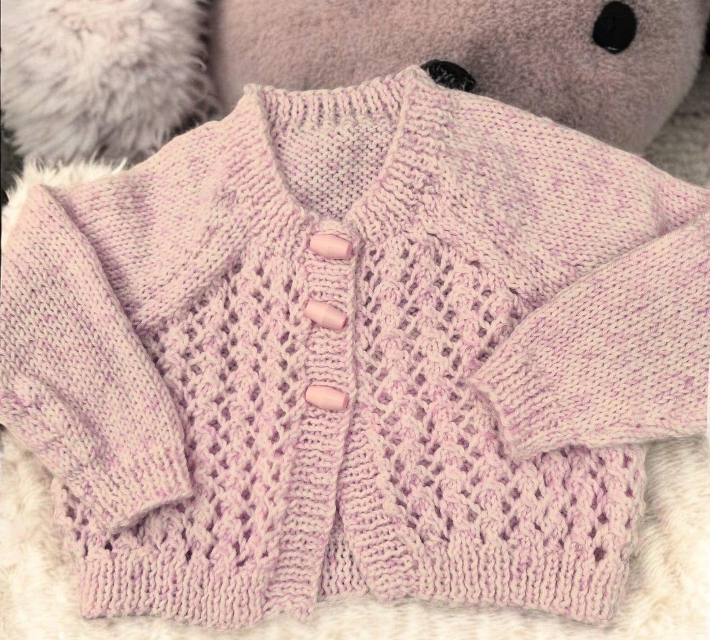 Baby's Hand Knitted Lacy Lilac Cardigan