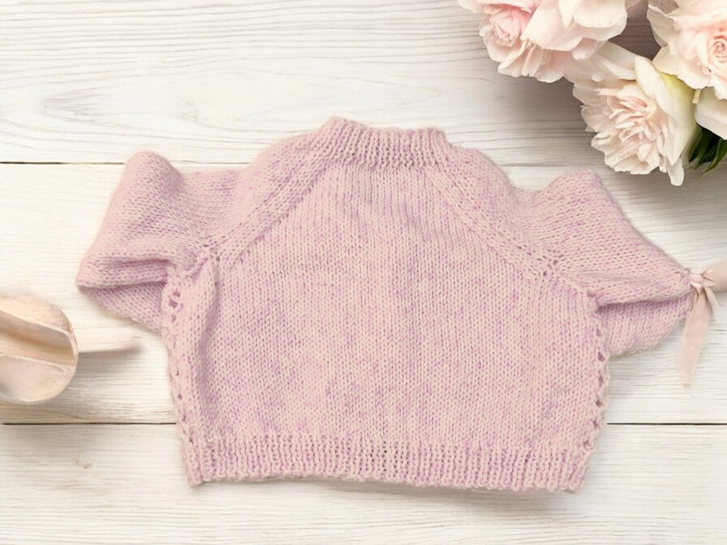 Baby's Hand Knitted Lacy Lilac Cardigan