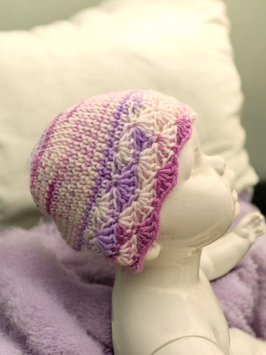 Baby's Handmade Crochet Shell Hat - Lilac, Mauve, Lavender mix