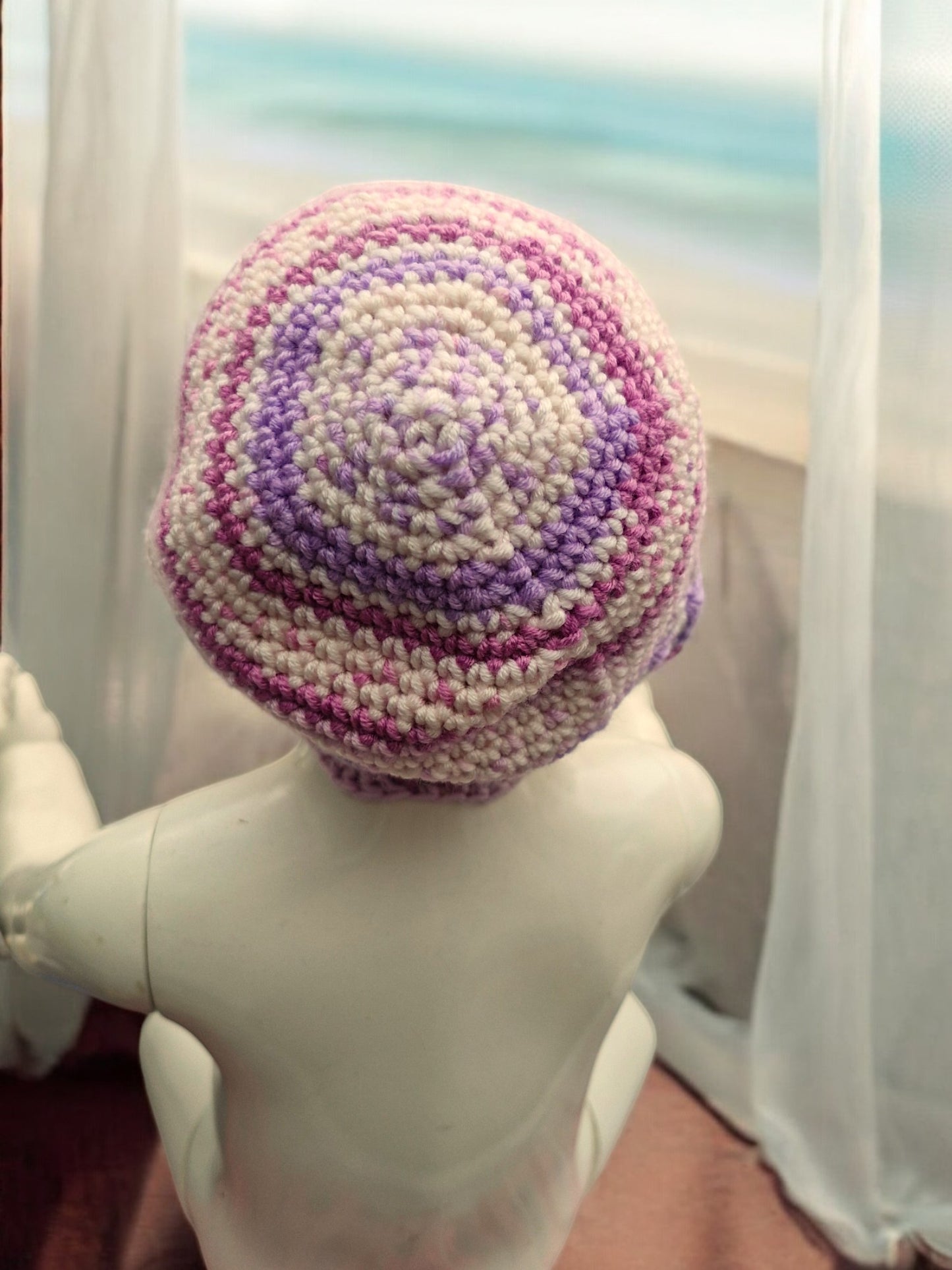 Baby's Handmade Crochet Shell Hat - Lilac, Mauve, Lavender mix