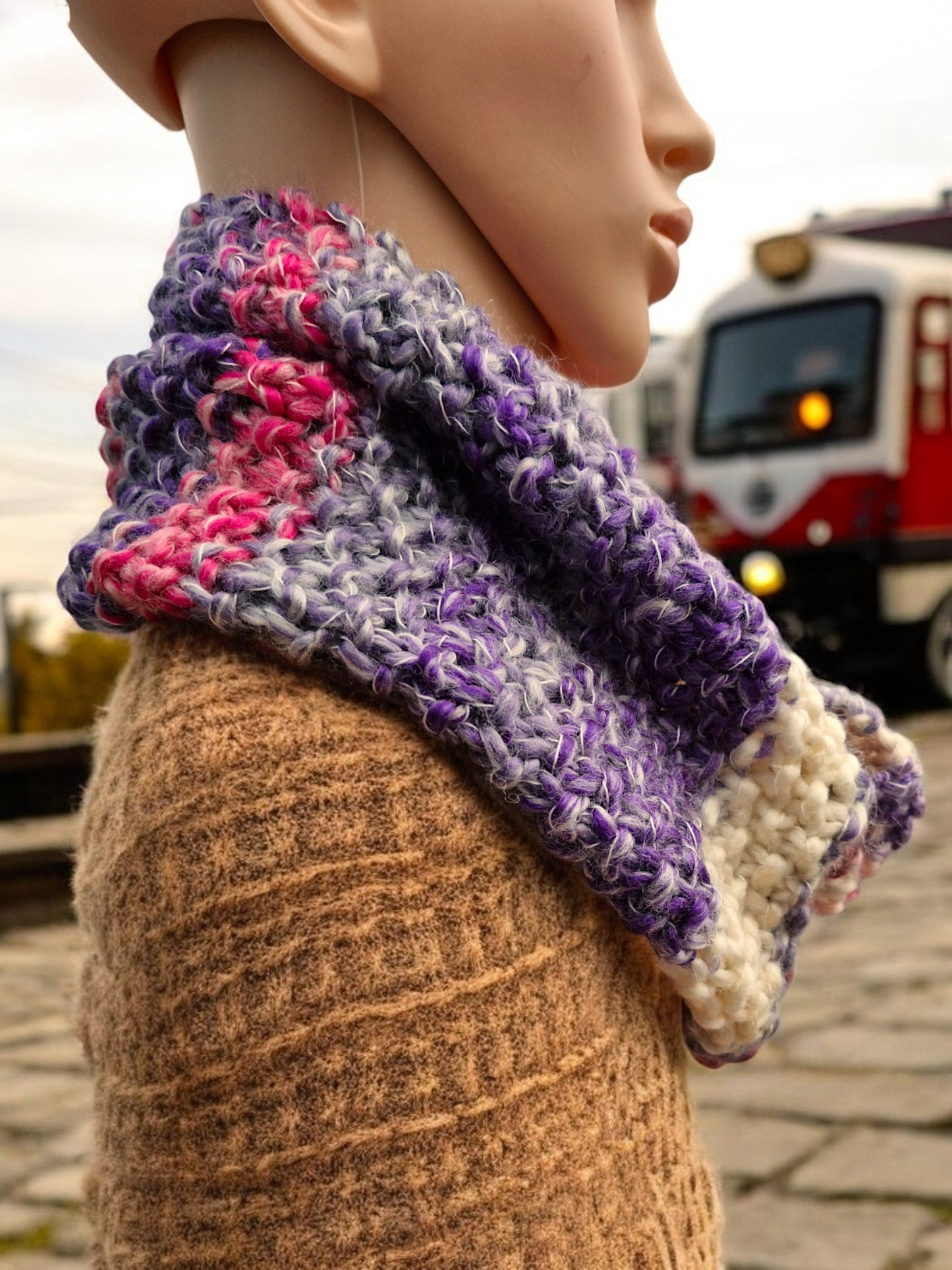 Adult's Handmade Knitted Chunky Moss Stitch Cowl - Cream, Pink, Purple, Rose