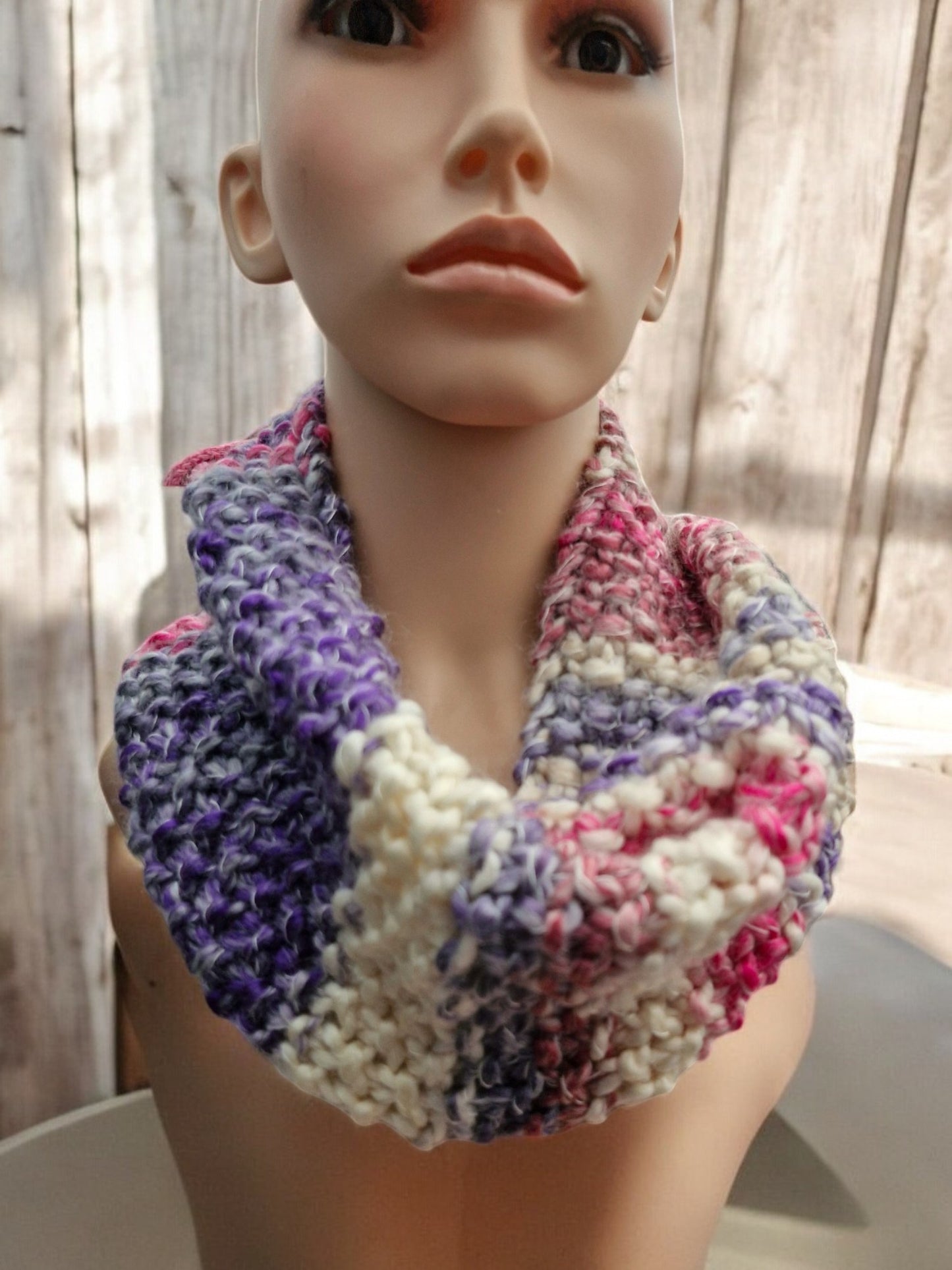 Adult's Handmade Knitted Chunky Moss Stitch Cowl - Cream, Pink, Purple, Rose