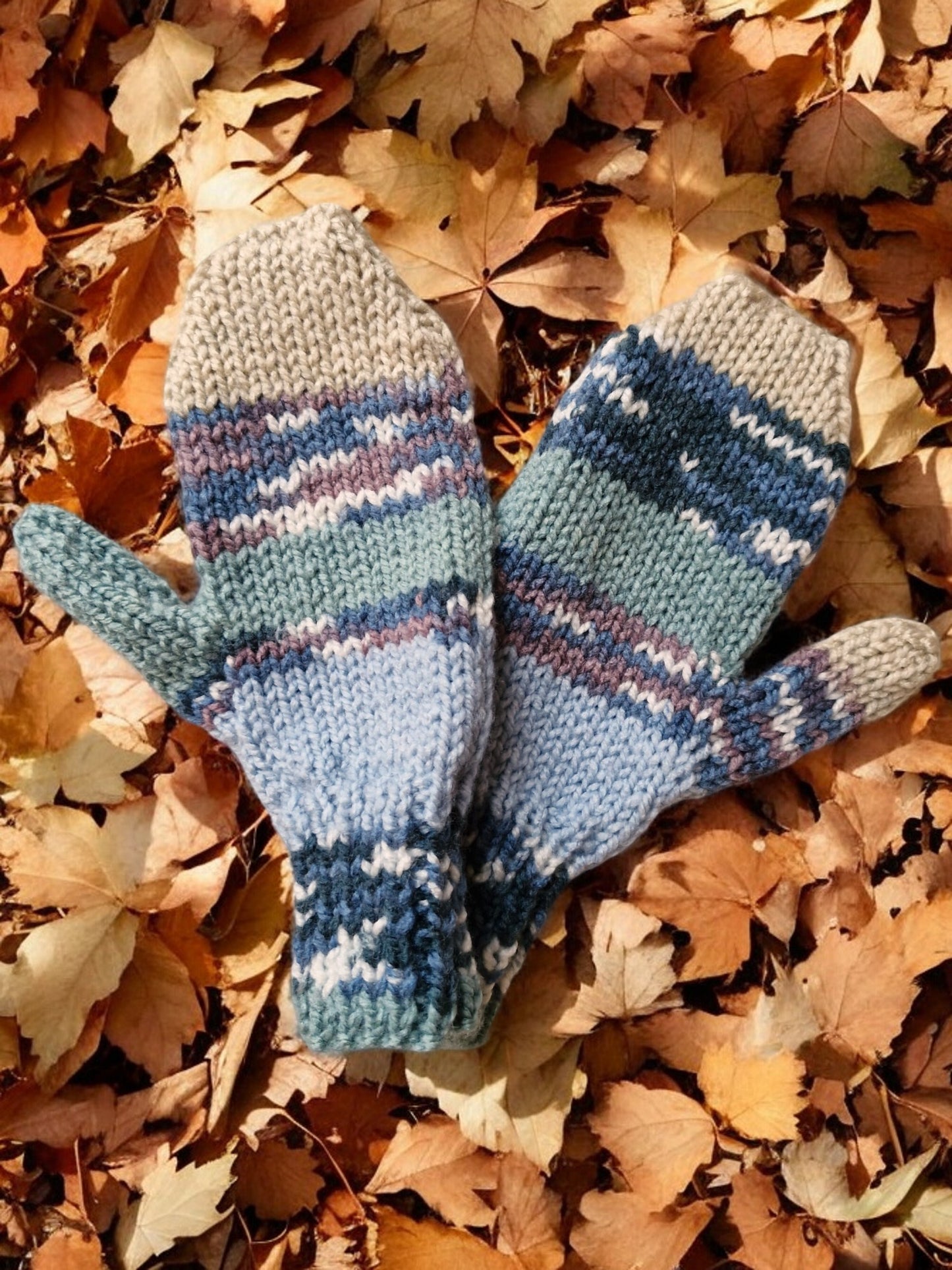 Adult's Cowl and Mittens - Handmade Knitted Chunky Multi Colour