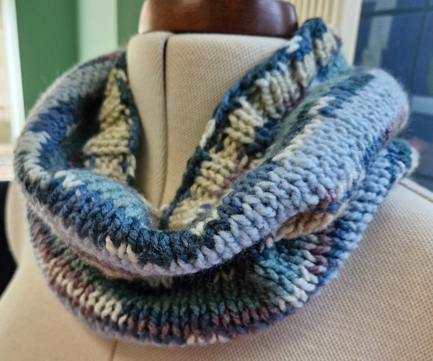 Adult's Handmade Knitted Chunky Multi Colour Cowl