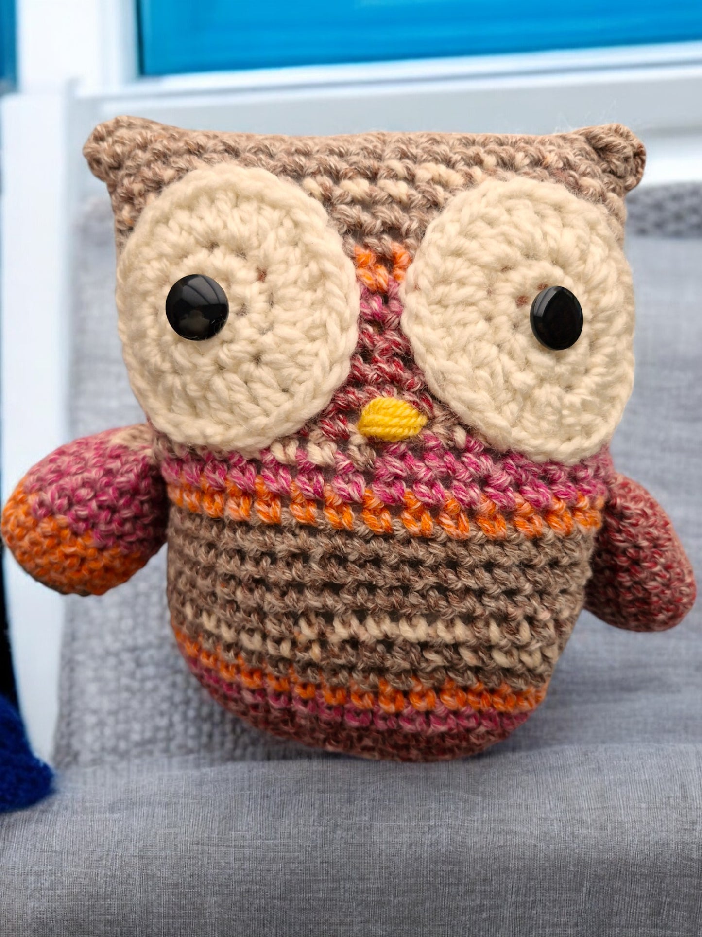 Handmade Crochet Owl - Chunky Mink, Maroon, Orange Soft Toy