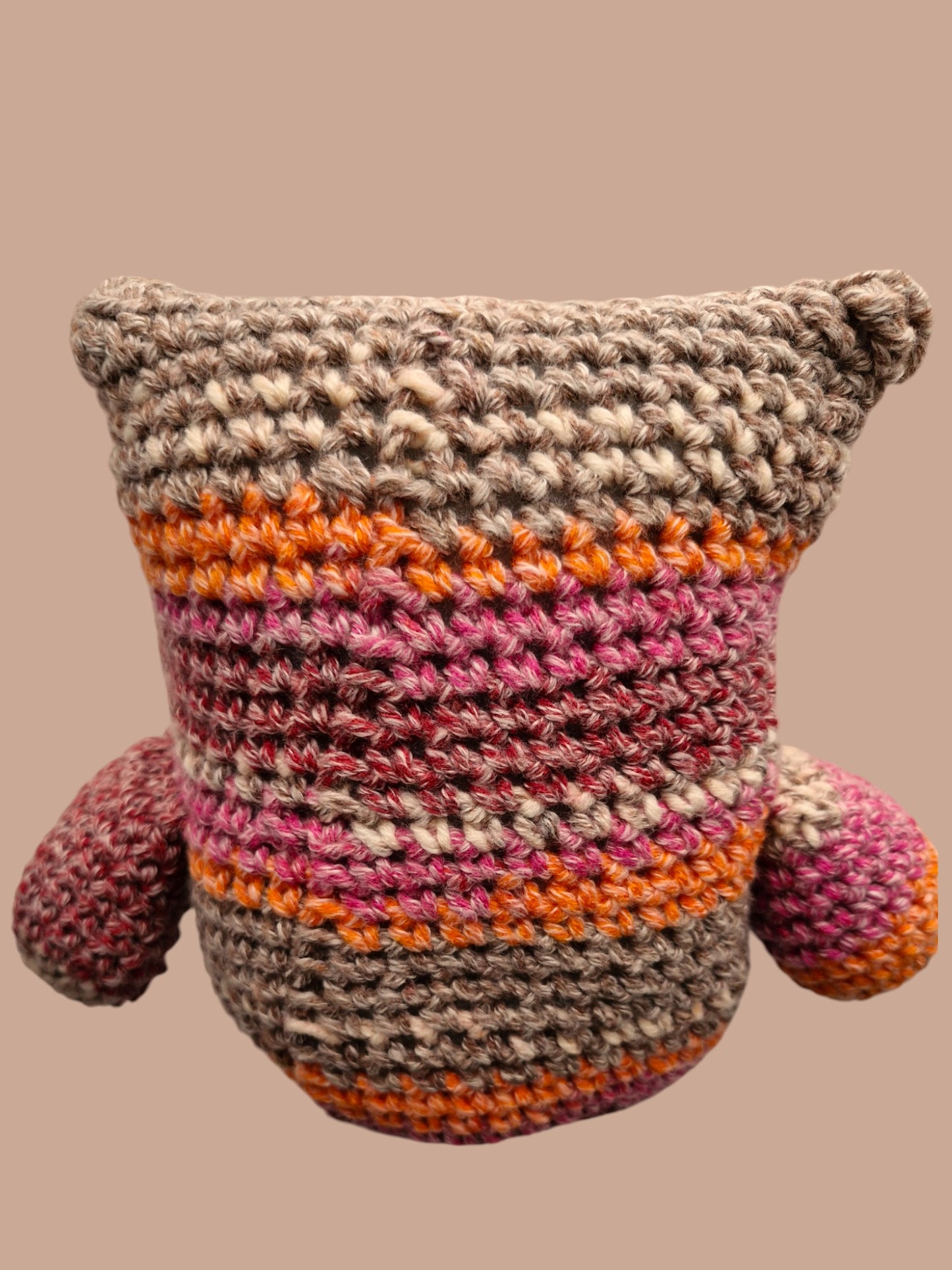 Handmade Crochet Owl - Chunky Mink, Maroon, Orange Soft Toy