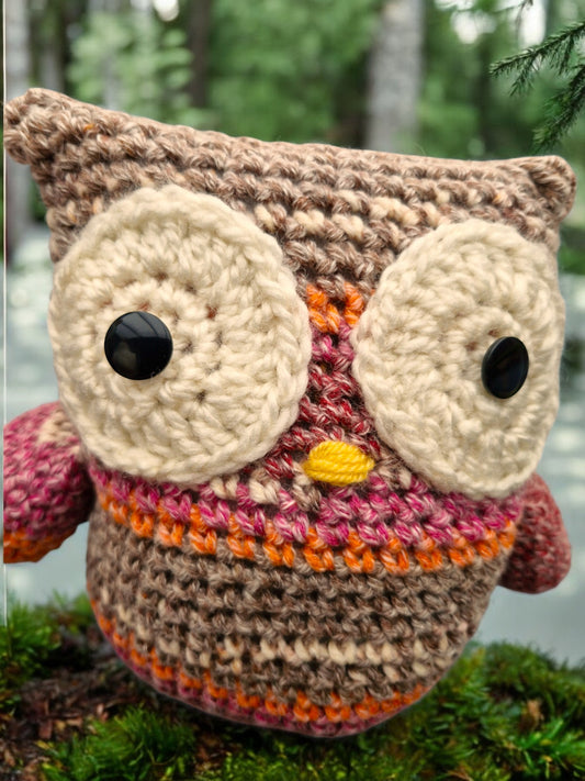 Handmade Crochet Owl - Chunky Mink, Maroon, Orange Soft Toy