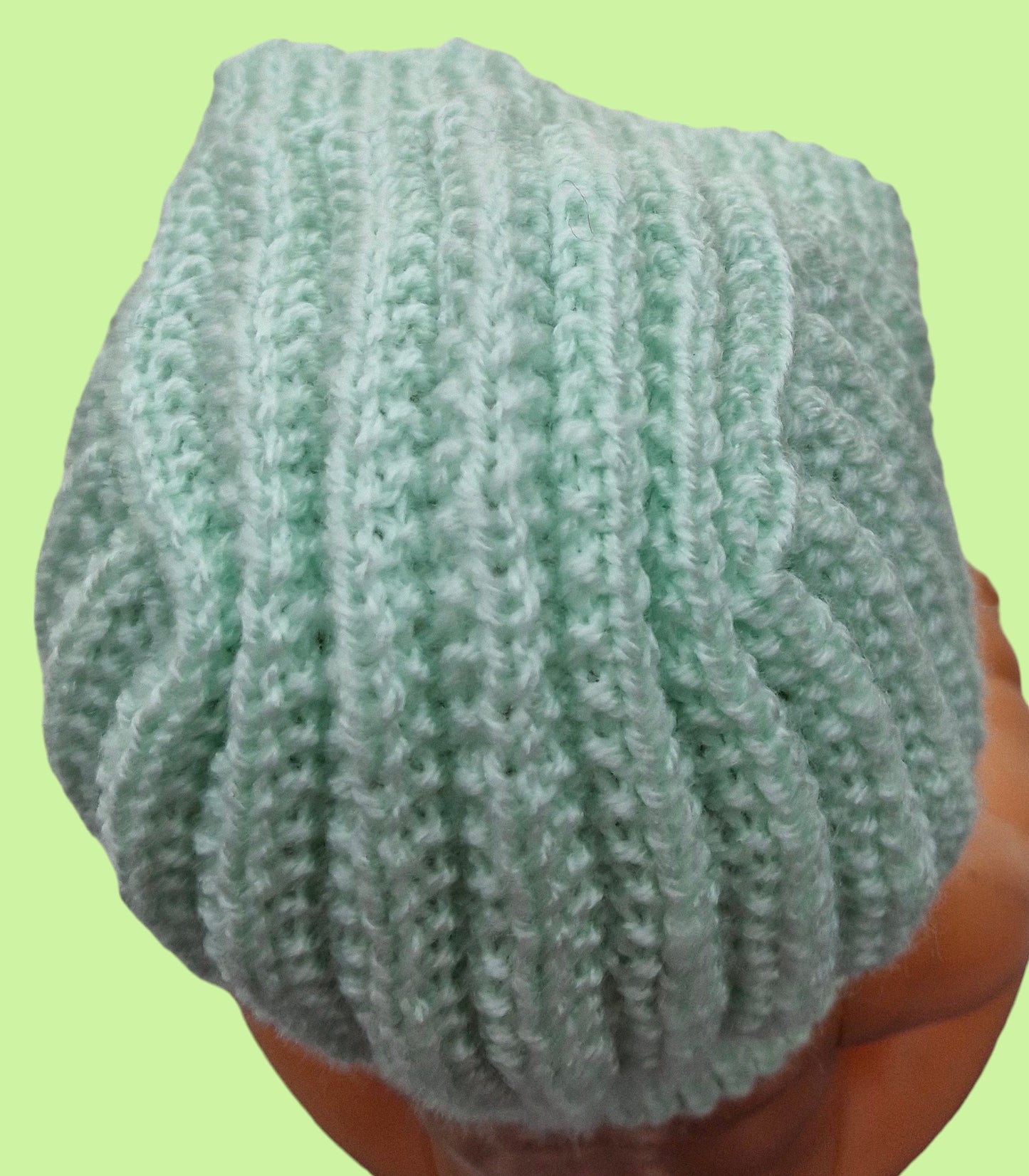 Toddler's Handmade Knitted Ribbed Balaclava Hat - Mint Green