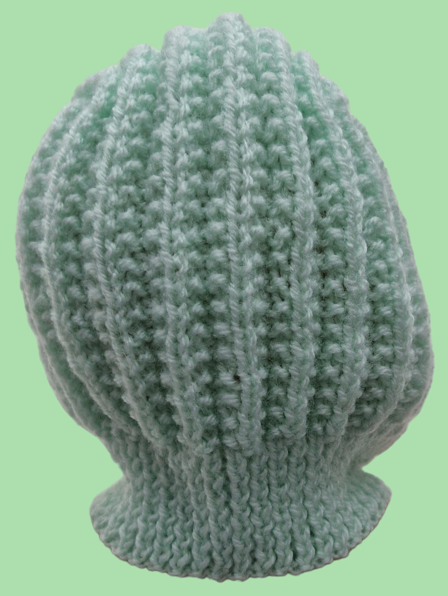 Toddler's Handmade Knitted Ribbed Balaclava Hat - Mint Green