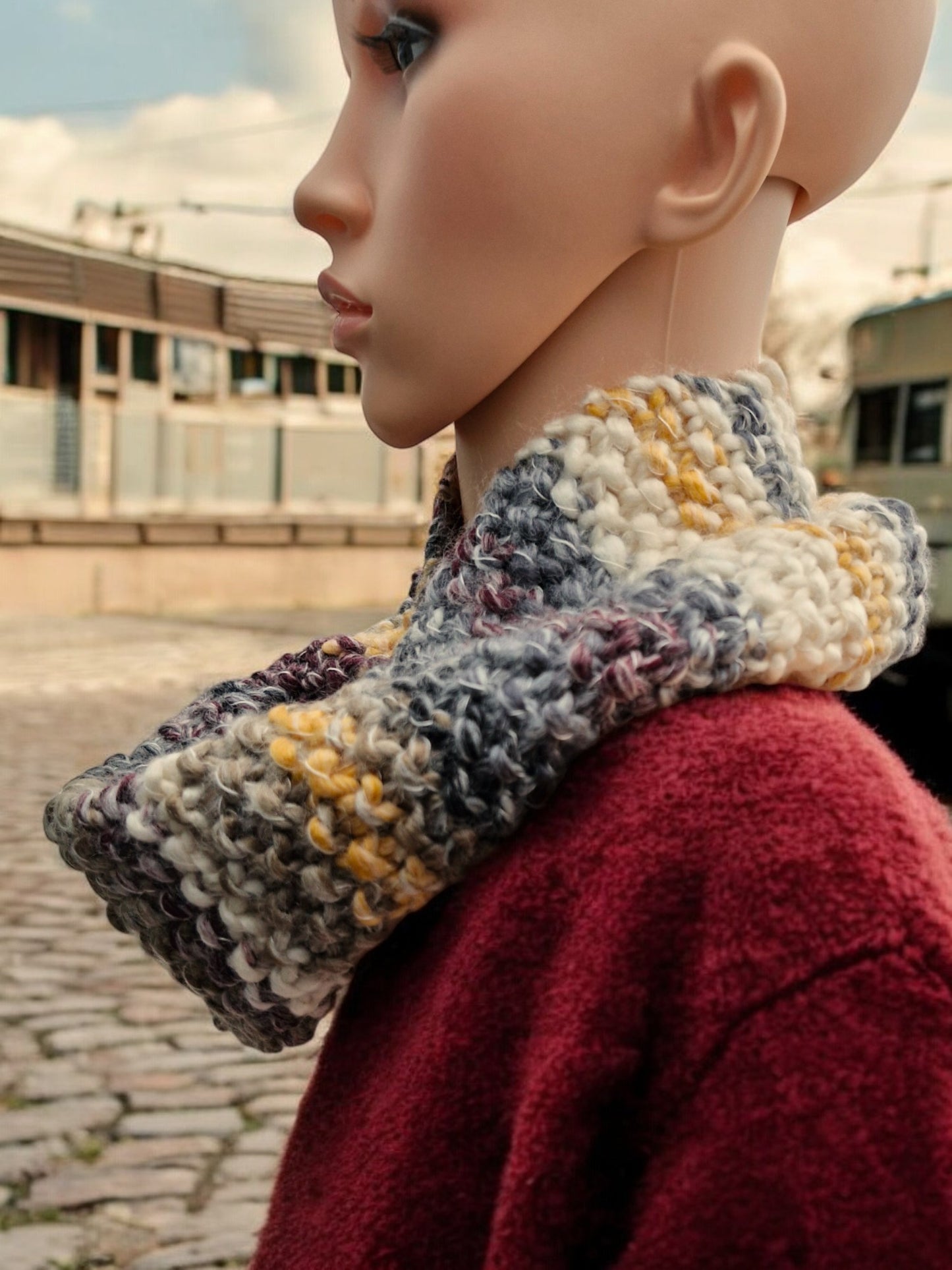 Adult's Handmade Knitted Chunky Moss Stitch Cowl - Cream, Gold, Burgundy, Graphite