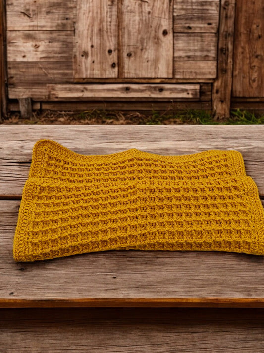 Warm chunky Lap Blanket Handmade Crochet Blanket in Mustard