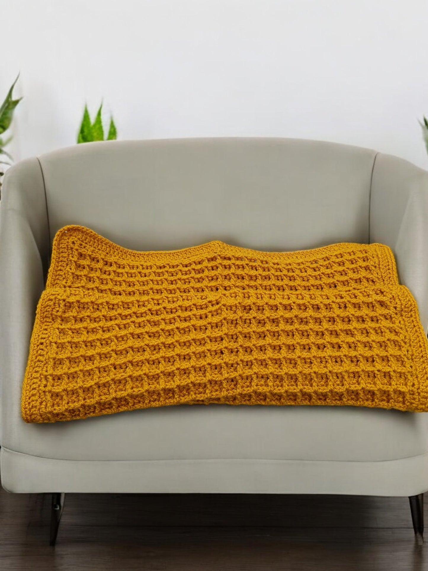 Warm chunky Lap Blanket Handmade Crochet Blanket in Mustard