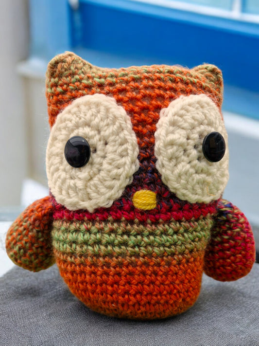 Handmade Crochet Owl - DK Rust multi-coloured Soft Toy