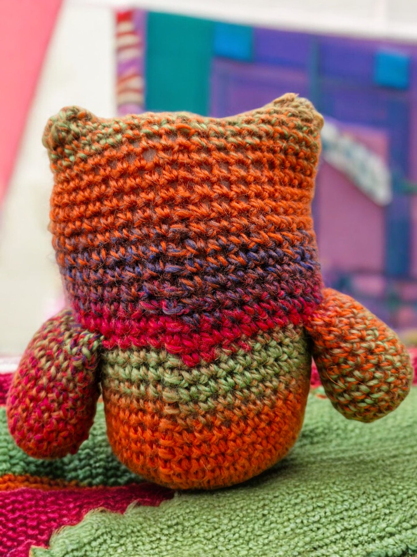 Handmade Crochet Owl - DK Rust multi-coloured Soft Toy