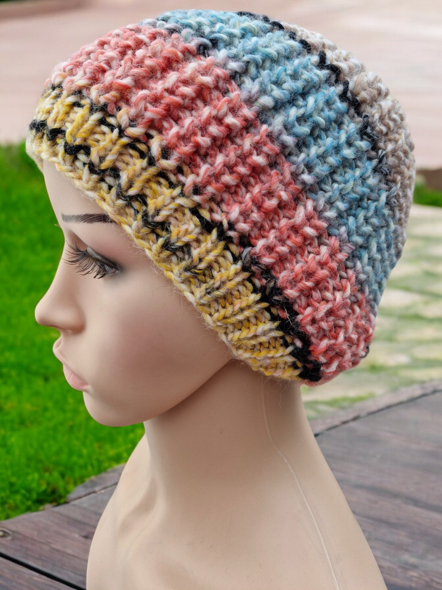 Adult's Handmade Knitted Chunky Thick Hat in Fisherman's Rib