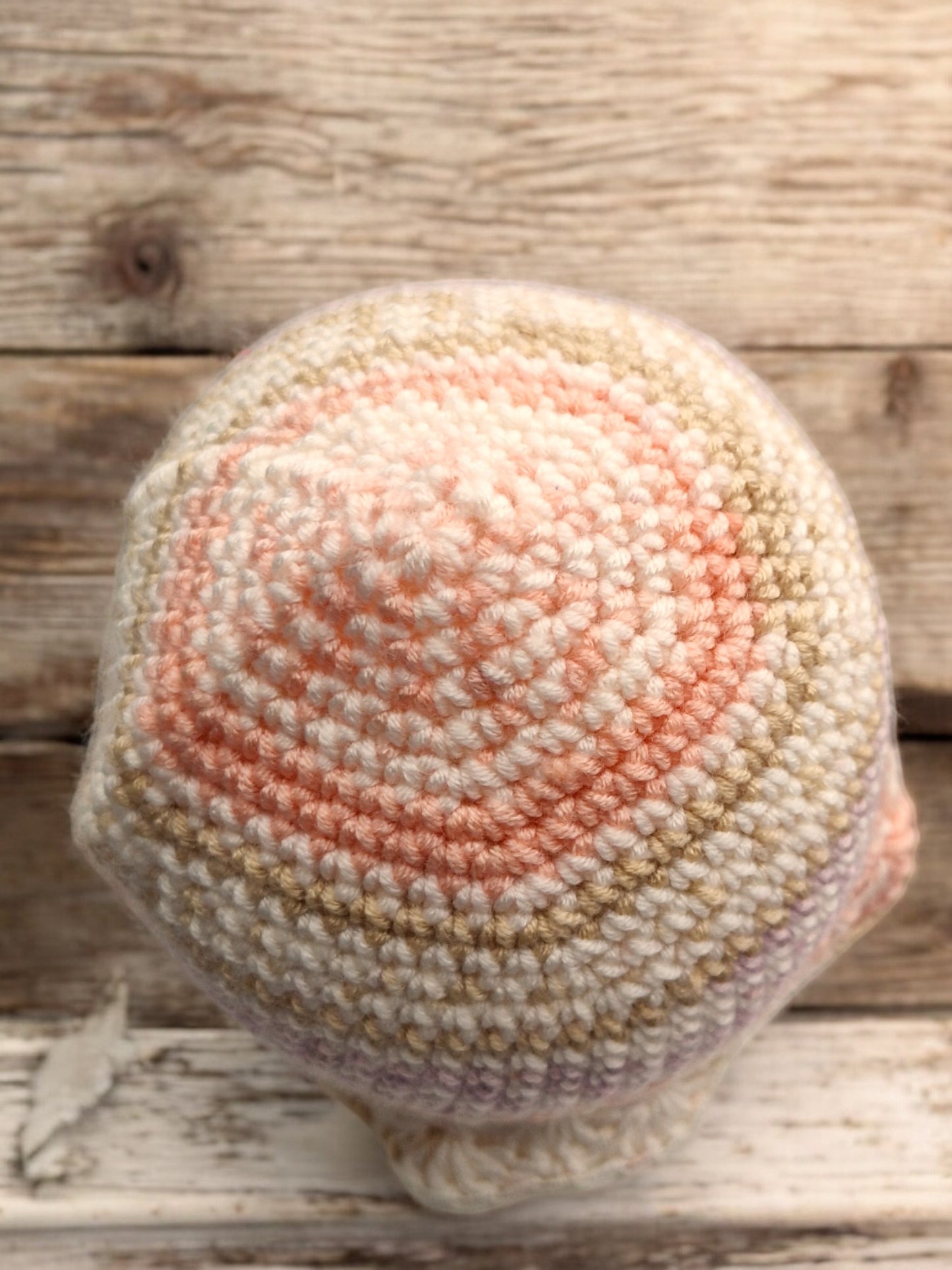 Baby's Handmade Crochet Shell Hat - Peach, Lilac, Cream, Fawn mix