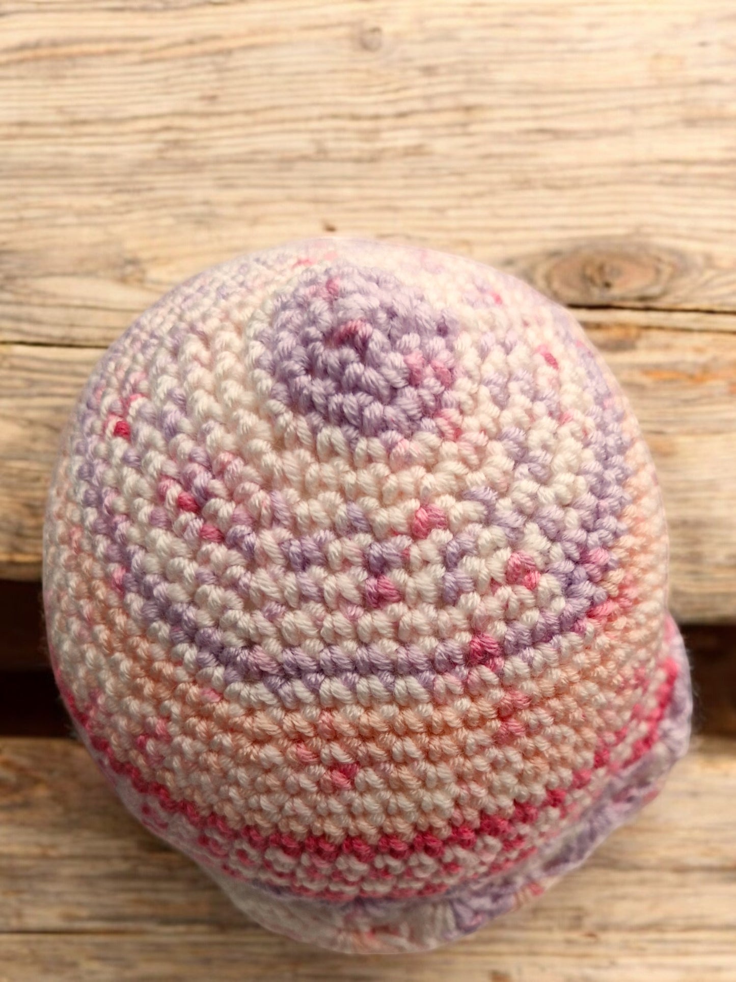 Baby's Handmade Crochet Shell Hat - Peach, Lilac, Cream, Raspberry mix