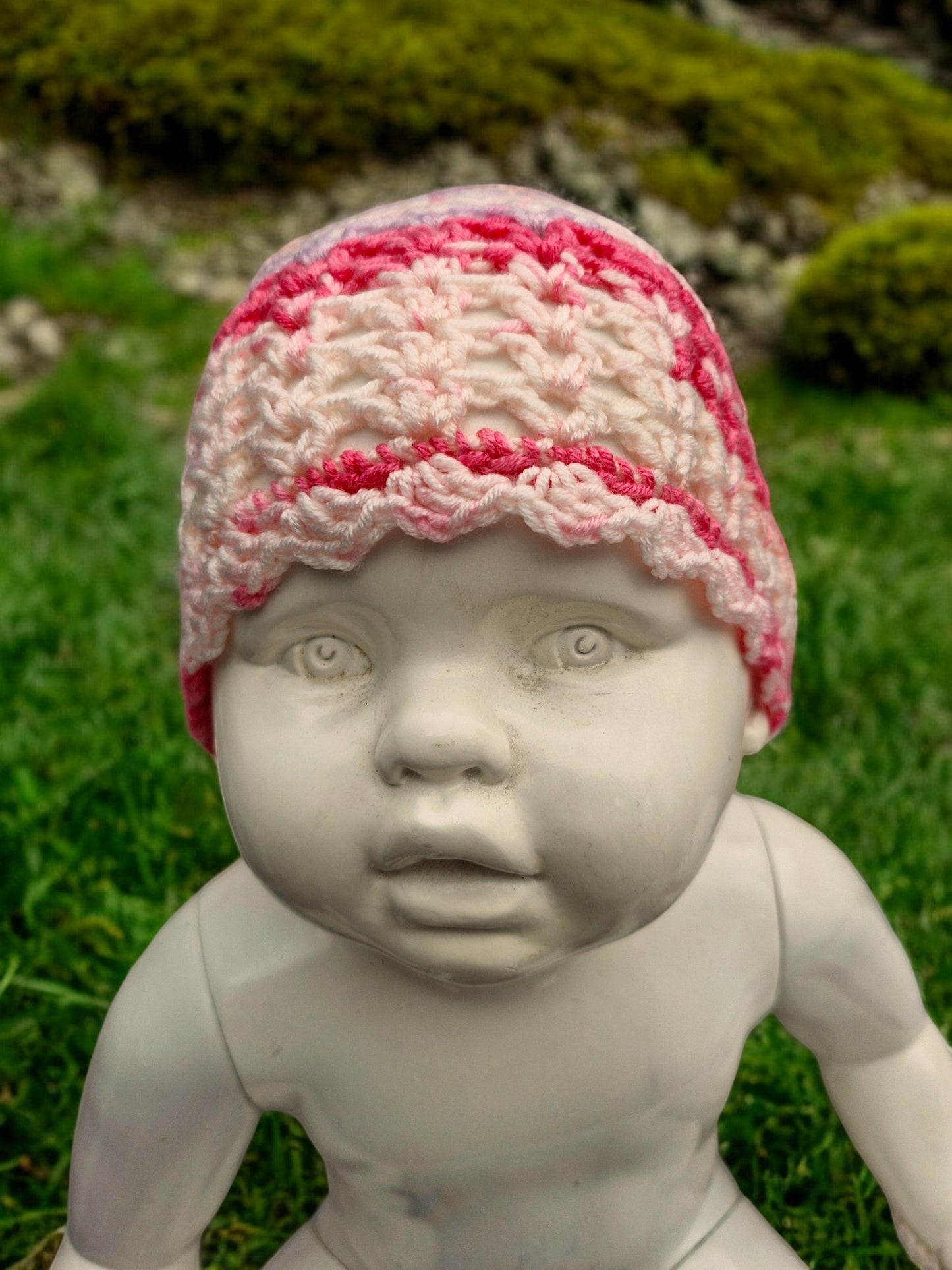 Baby's Handmade Crochet Lace Hat - Peach, Lilac, Cream, Raspberry mix