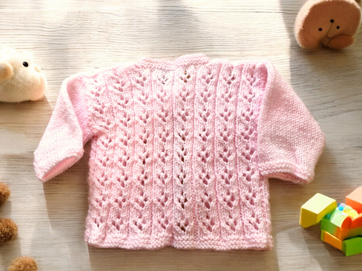 Baby's Hand Knitted Lacy Pink Jacket