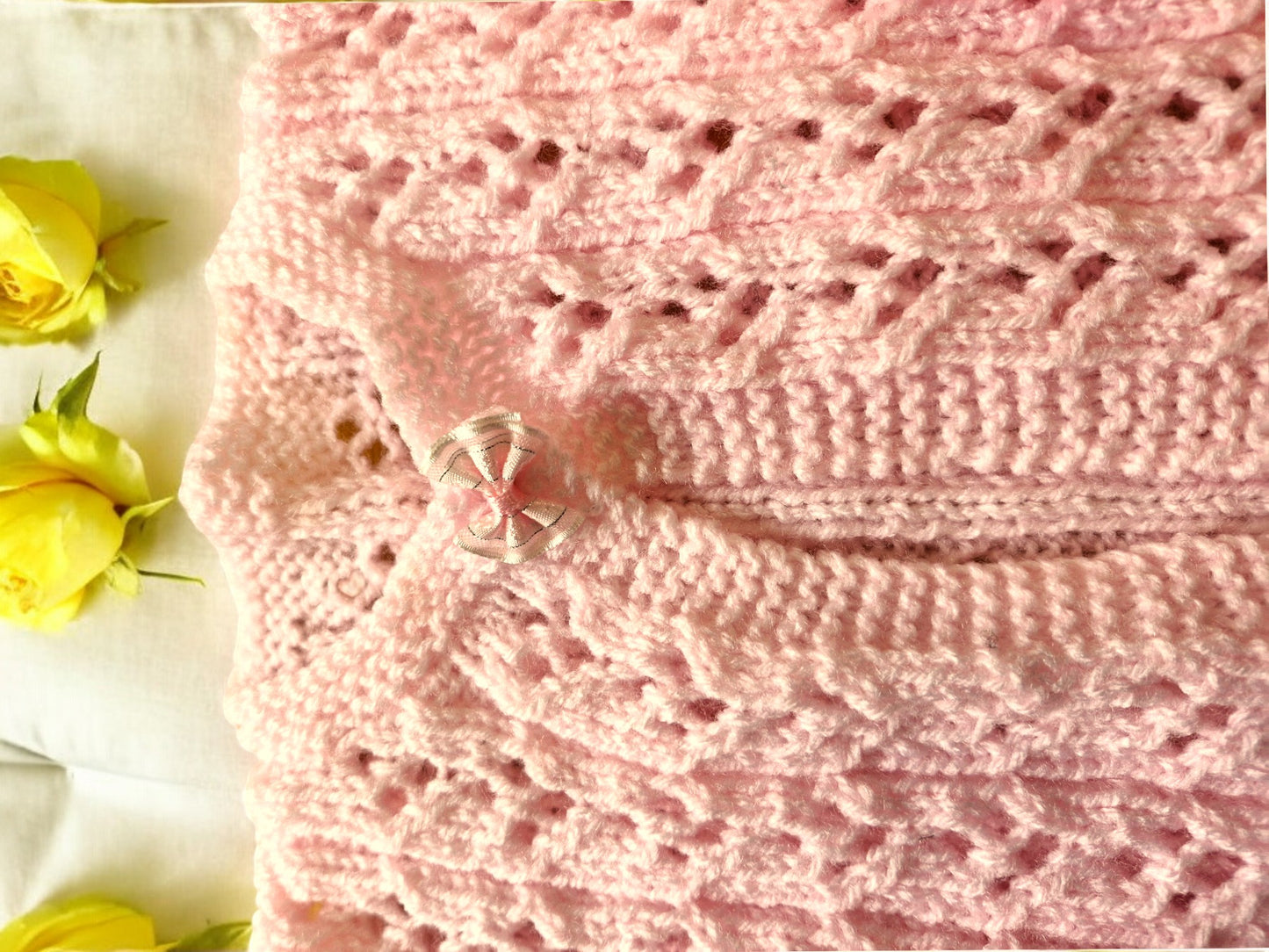 Baby's Hand Knitted Lacy Pink Jacket