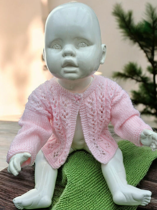 Baby's Hand Knitted Lacy Pink Jacket