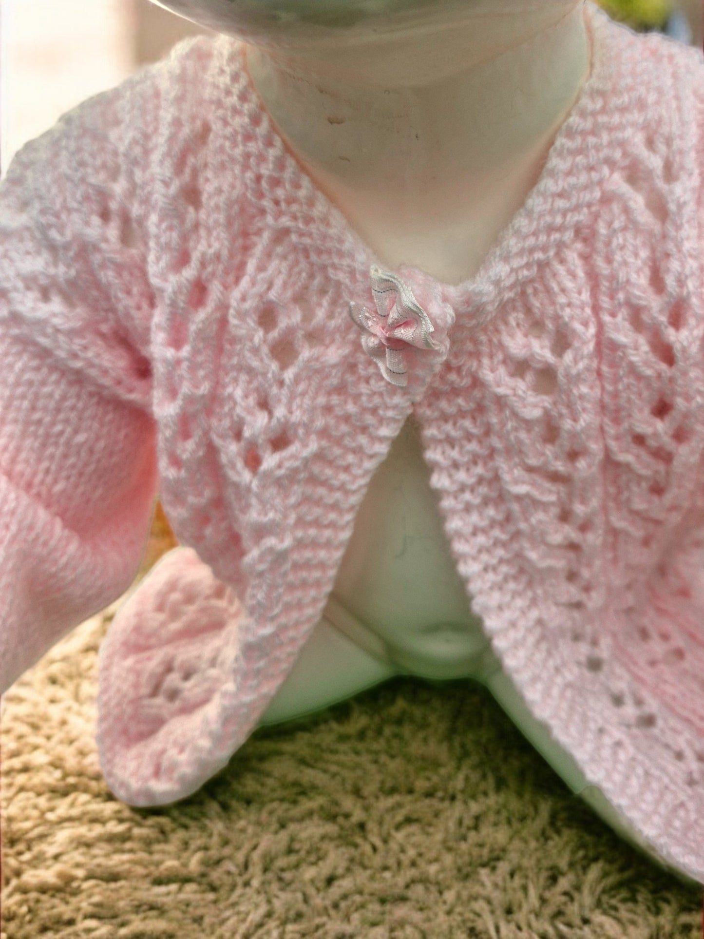 Baby's Hand Knitted Lacy Pink Jacket