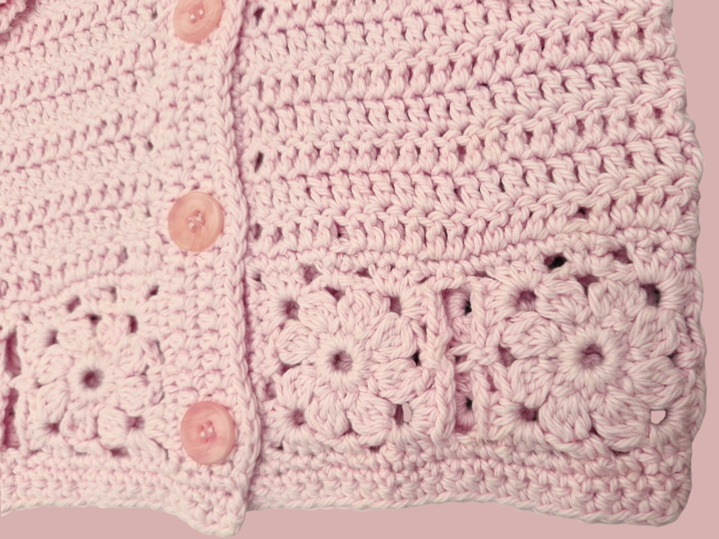 Children's Hand Crocheted Cotton Lace Cardigan in Pink