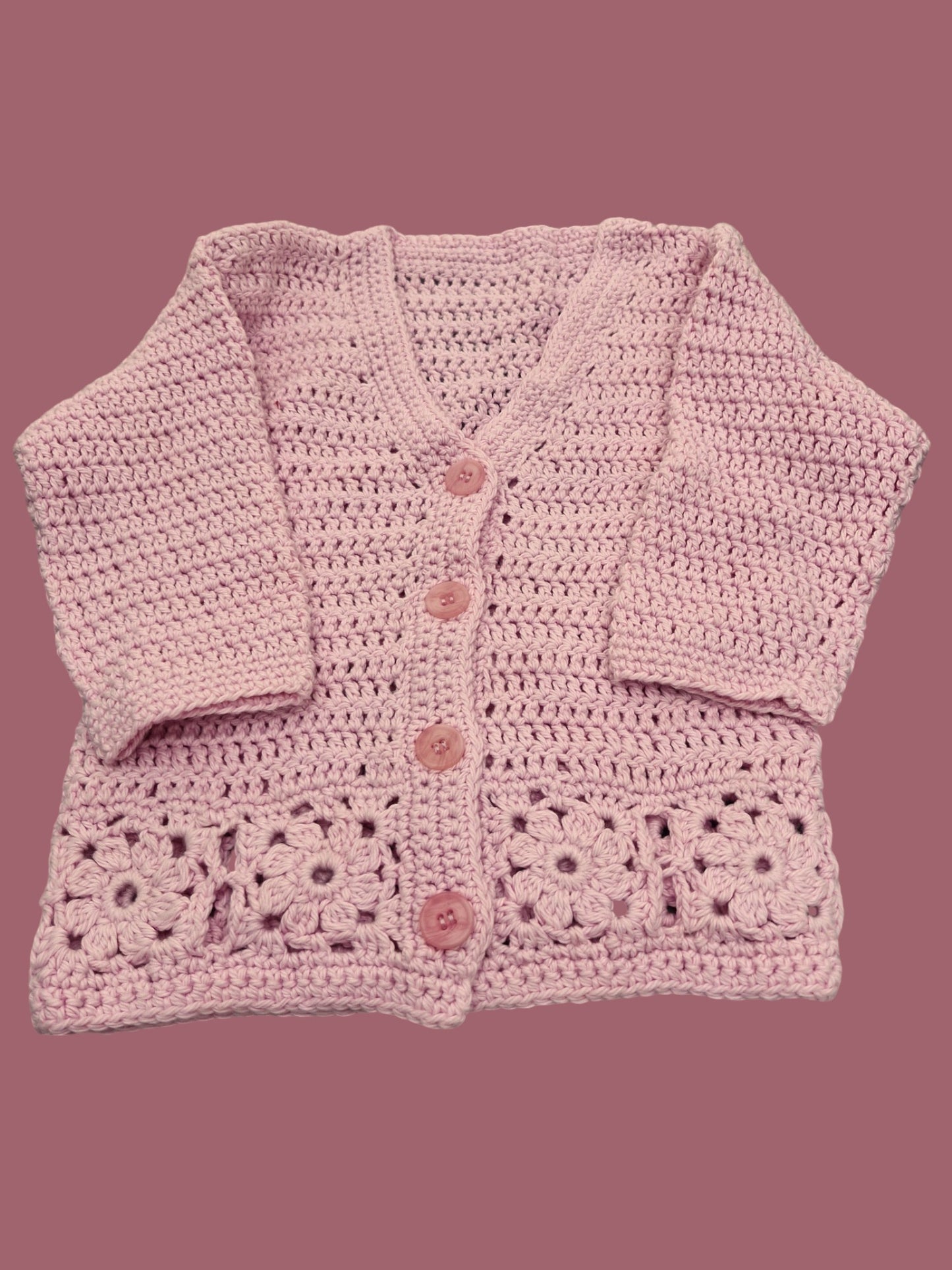 Children's Hand Crocheted Cotton Lace Cardigan in Pink