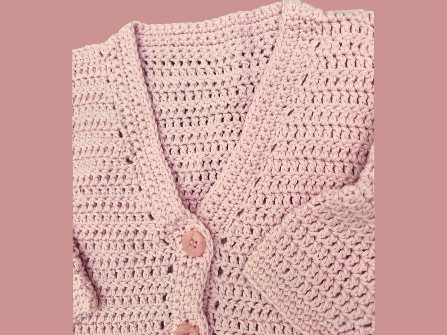 Children's Hand Crocheted Cotton Lace Cardigan in Pink