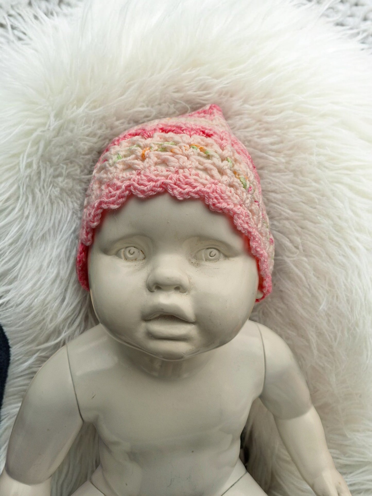 New Baby's Handmade Crochet Lace Hat - Cotton Mix in Pinks