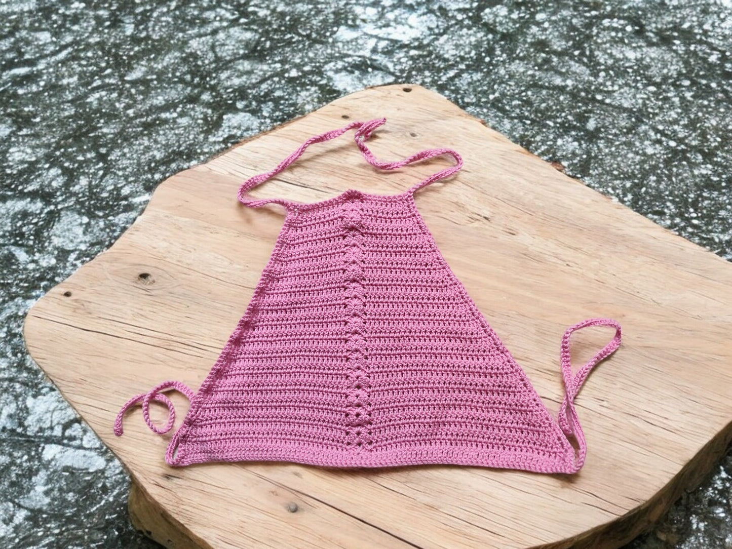 Women's Handmade Crochet Cropped Top in Candy Pink with shell design