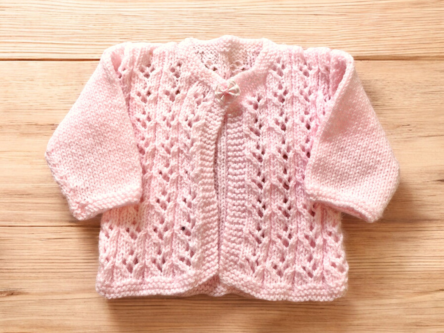 Baby's Hand Knitted Lacy Pink Jacket