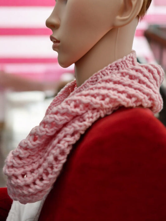 Adult's Handmade Knitted Lacy Pink Cowl