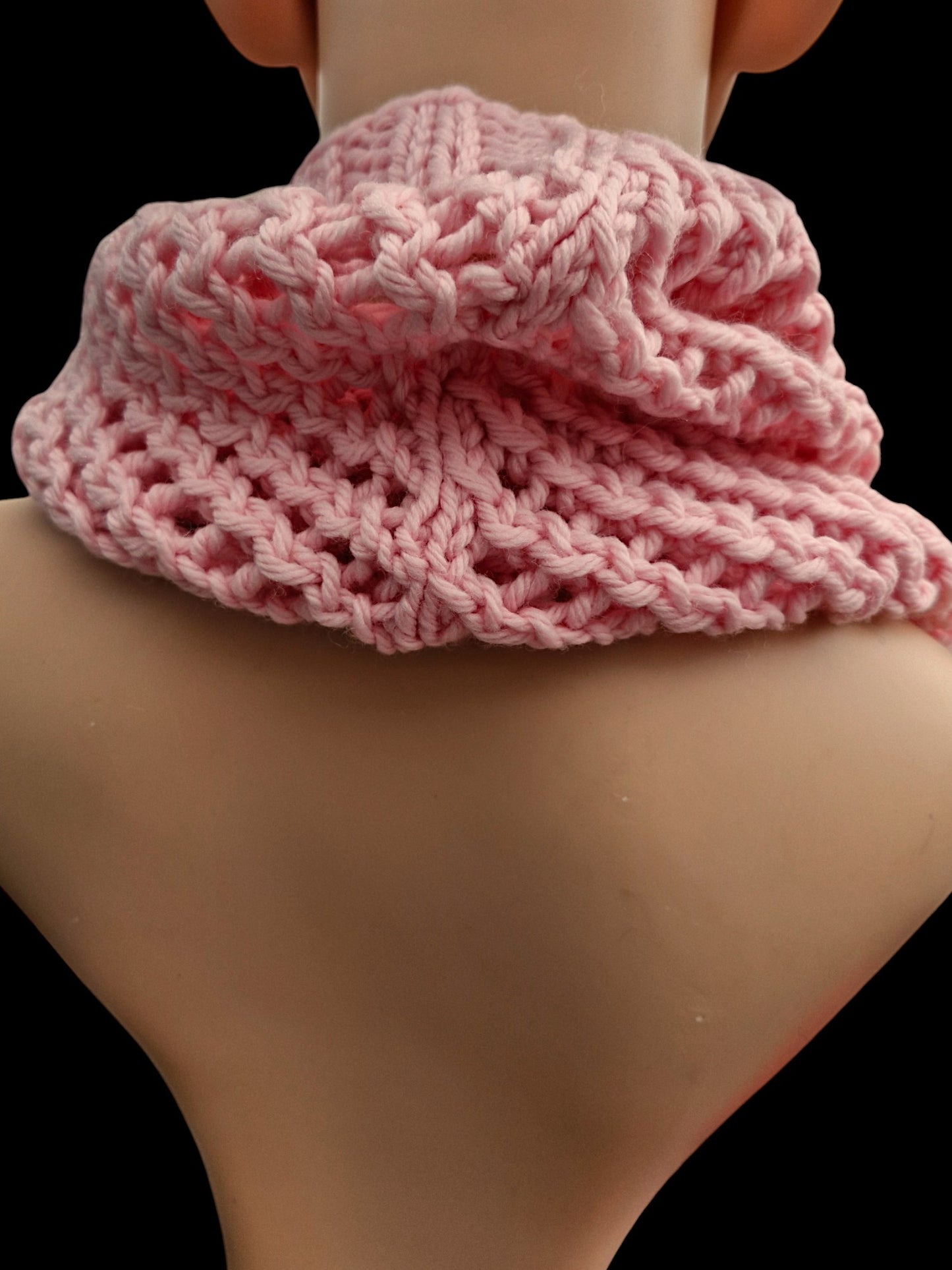 Adult's Handmade Knitted Lacy Pink Cowl