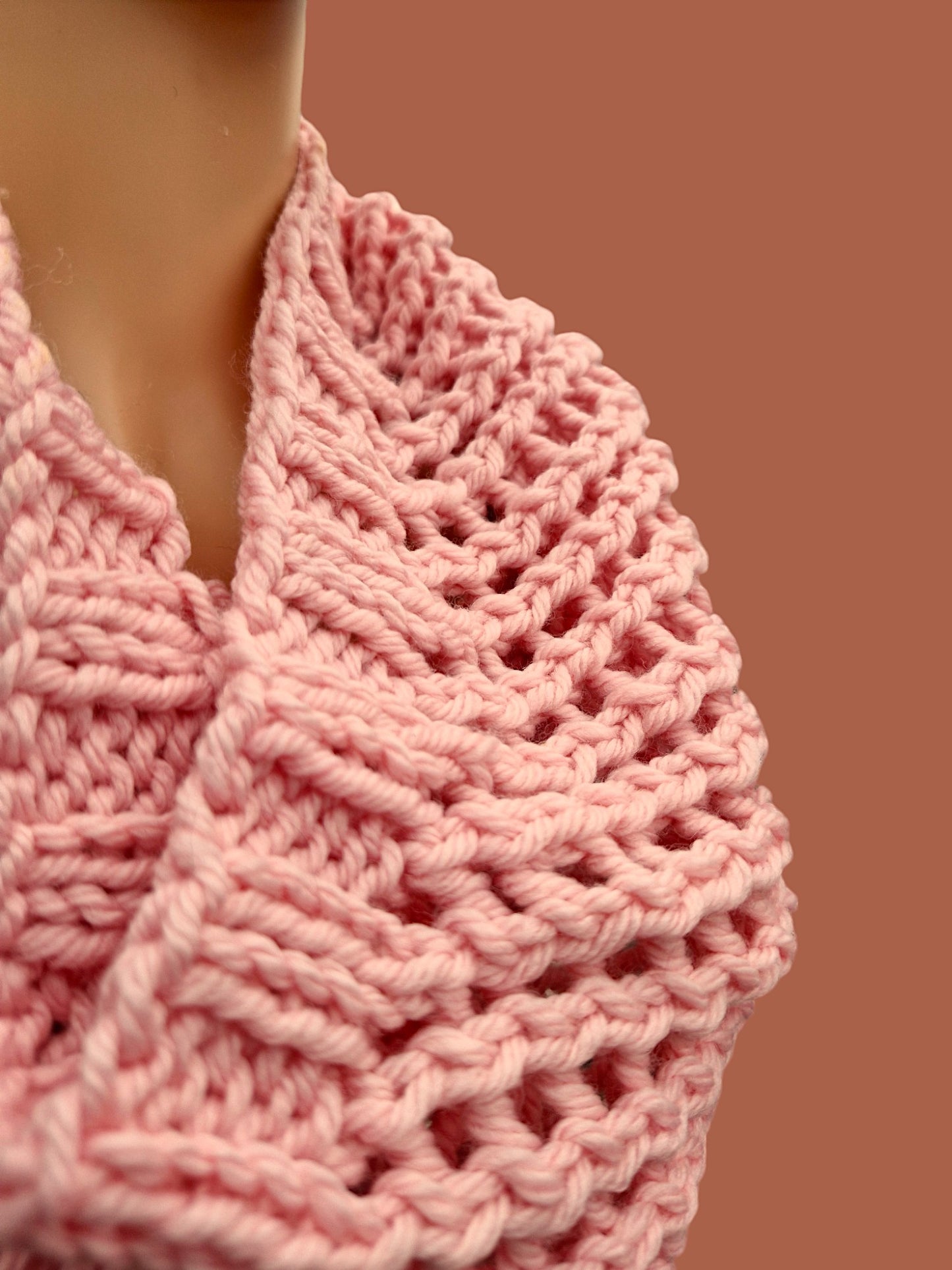 Adult's Handmade Knitted Lacy Pink Cowl