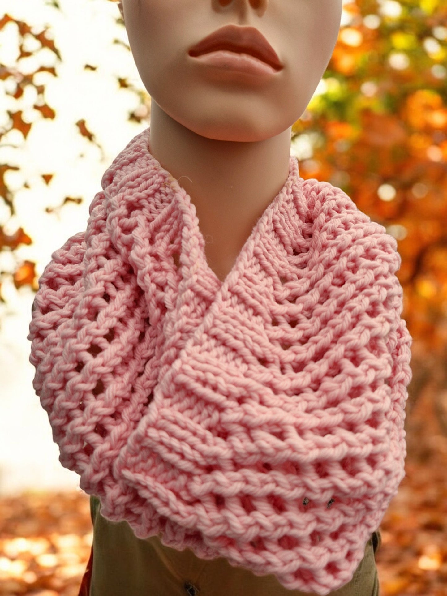 Adult's Handmade Knitted Lacy Pink Cowl