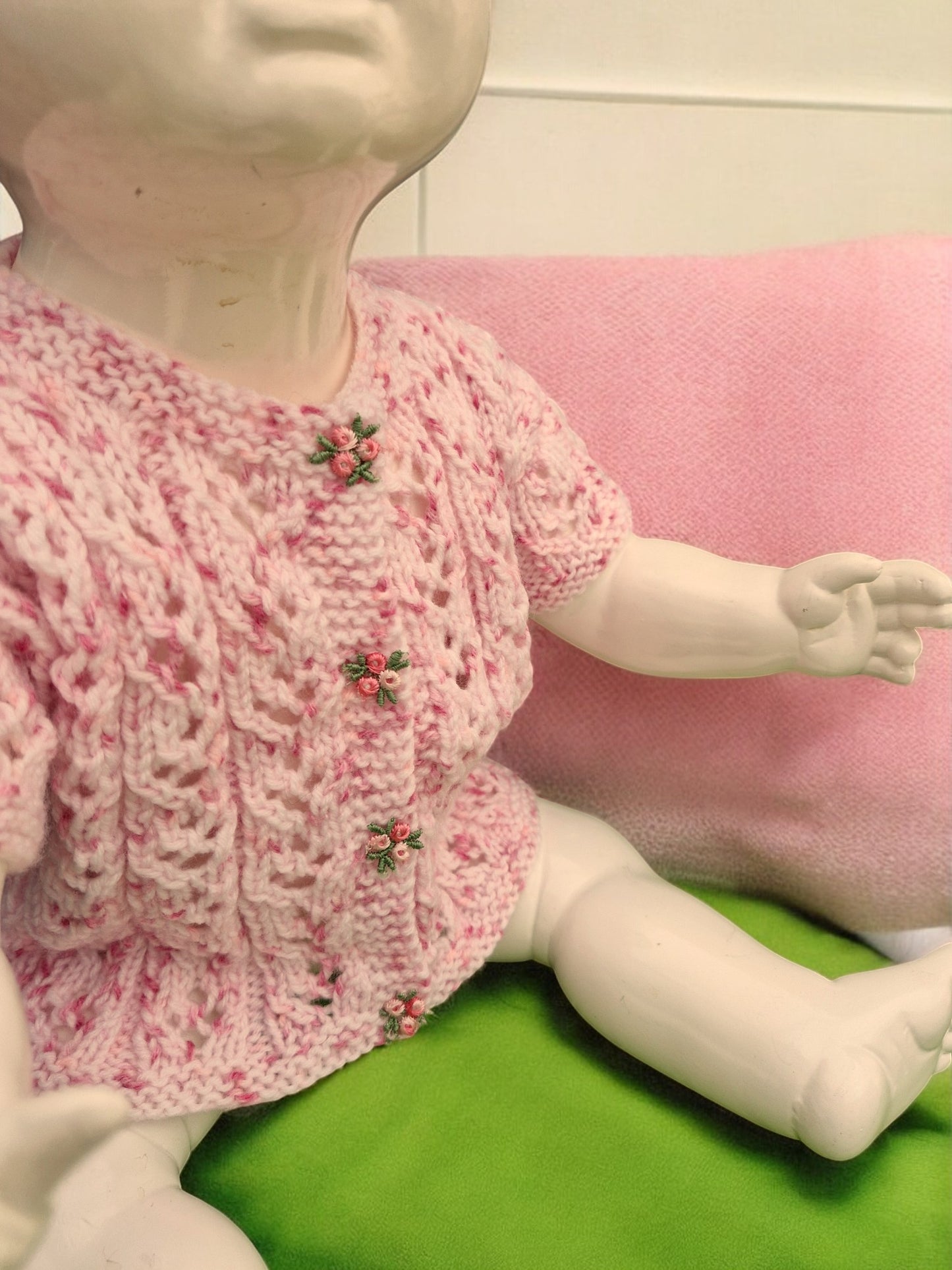 Baby's Hand Knitted Lacy Pink Jacket