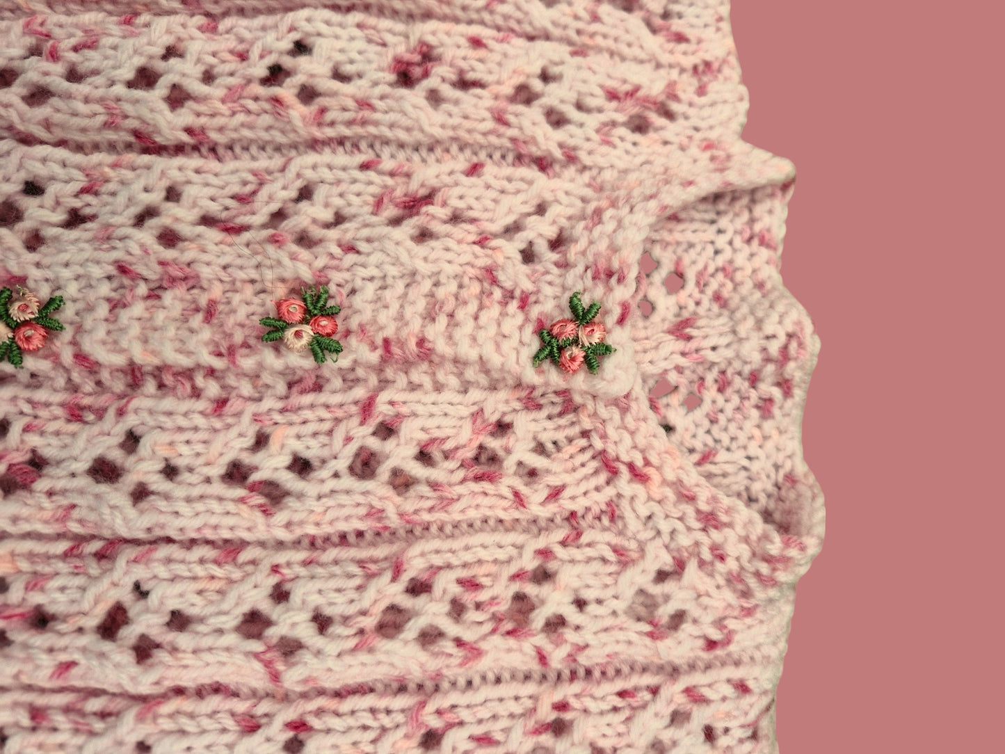 Baby's Hand Knitted Lacy Pink Jacket