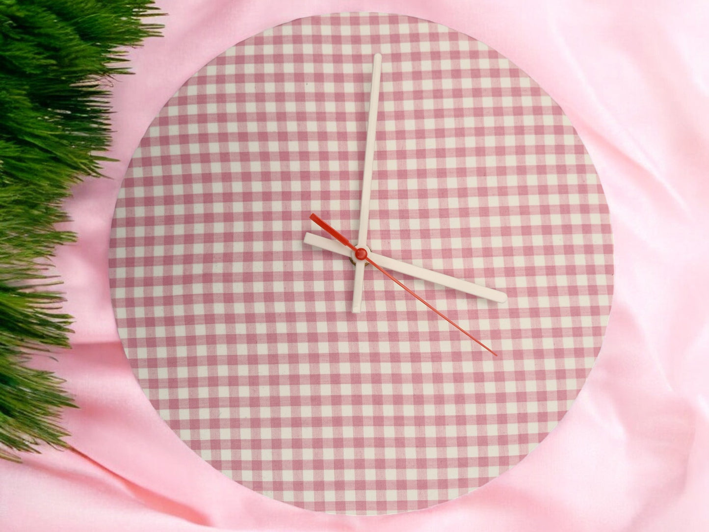 Red or Pink and White Checked Clock Handmade 30cms 12" Diameter