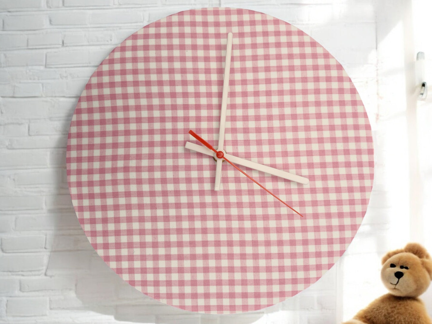 Red or Pink and White Checked Clock Handmade 30cms 12" Diameter