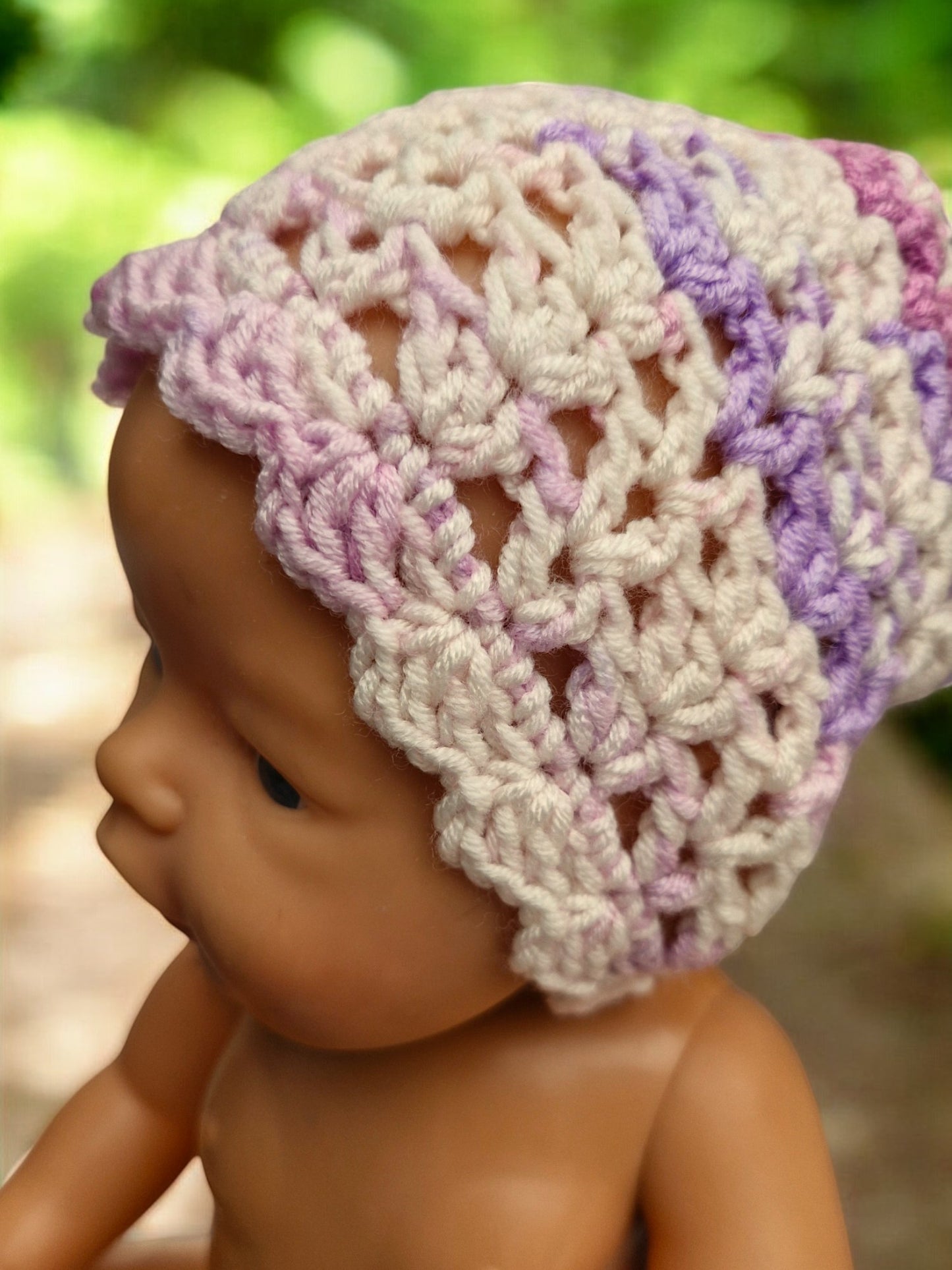 Baby's Handmade Crochet Lace Hat - Purple, Mauve, Lilac, White mix