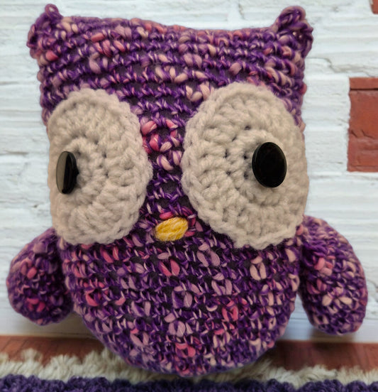 Handmade Crochet Owl - Chunky Purple Soft Toy